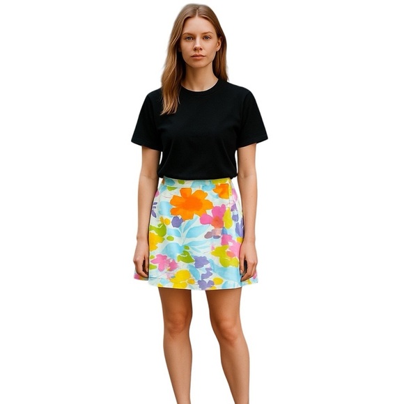 LAUREN Ralph LAUREN Floral Watercolor Mini Skirt Large Boho Chic Hippy - Picture 2 of 11